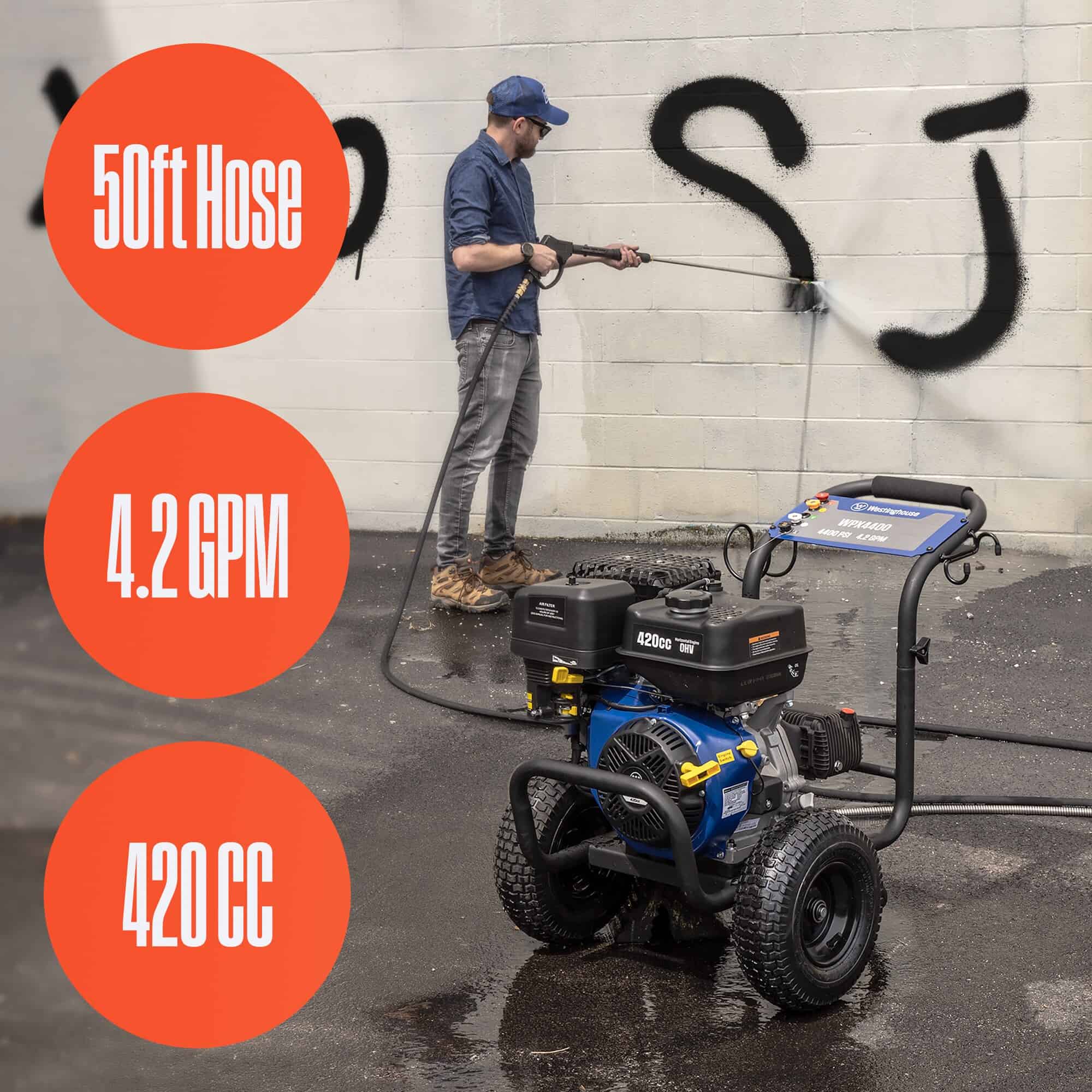 Westinghouse WPX4400 5 Included Nozzles Heavy Duty 4400 PSI 4.2-GPM Cold Water Gas Pressure Washer with 5 Spray Tips