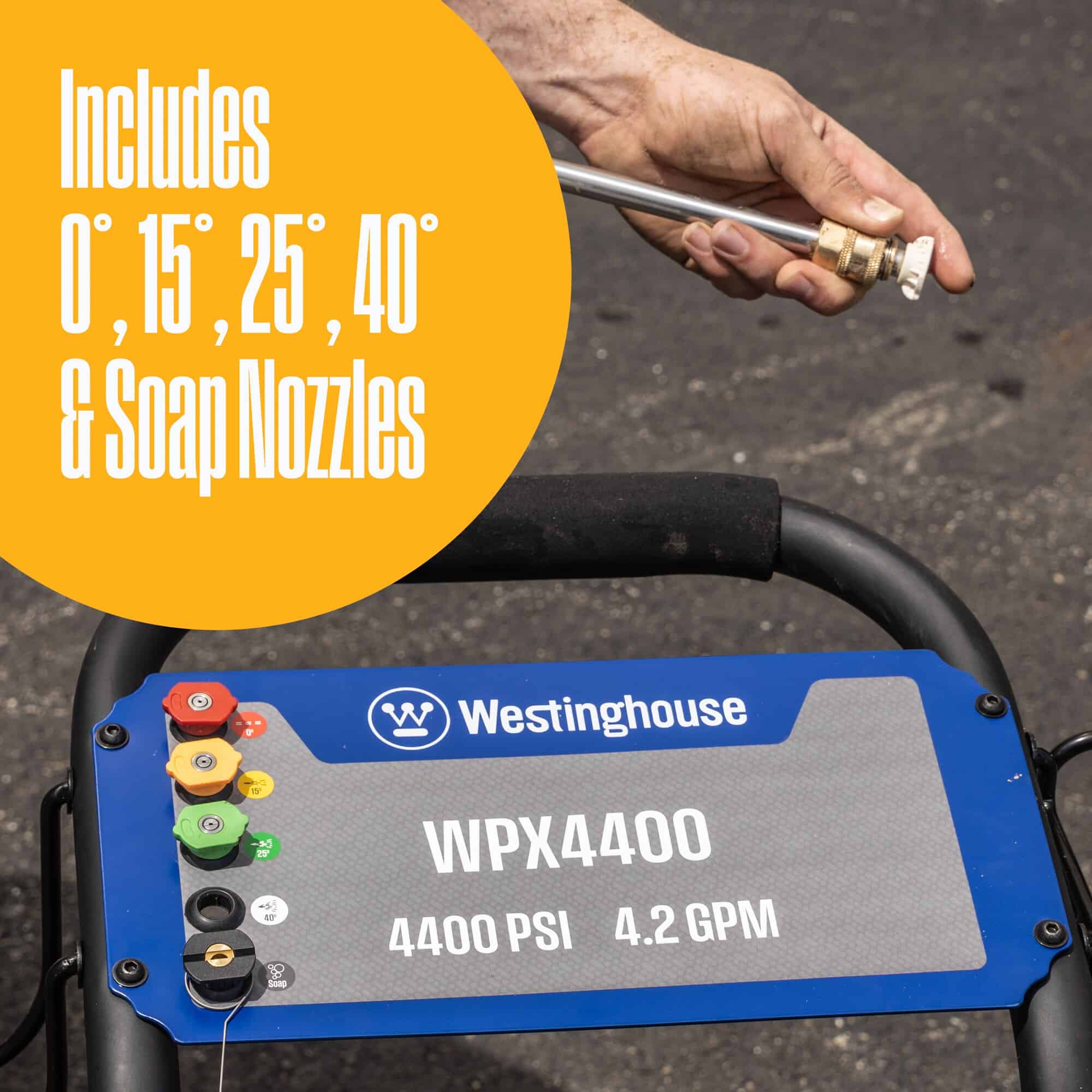 Westinghouse WPX4400 5 Included Nozzles Heavy Duty 4400 PSI 4.2-GPM Cold Water Gas Pressure Washer with 5 Spray Tips