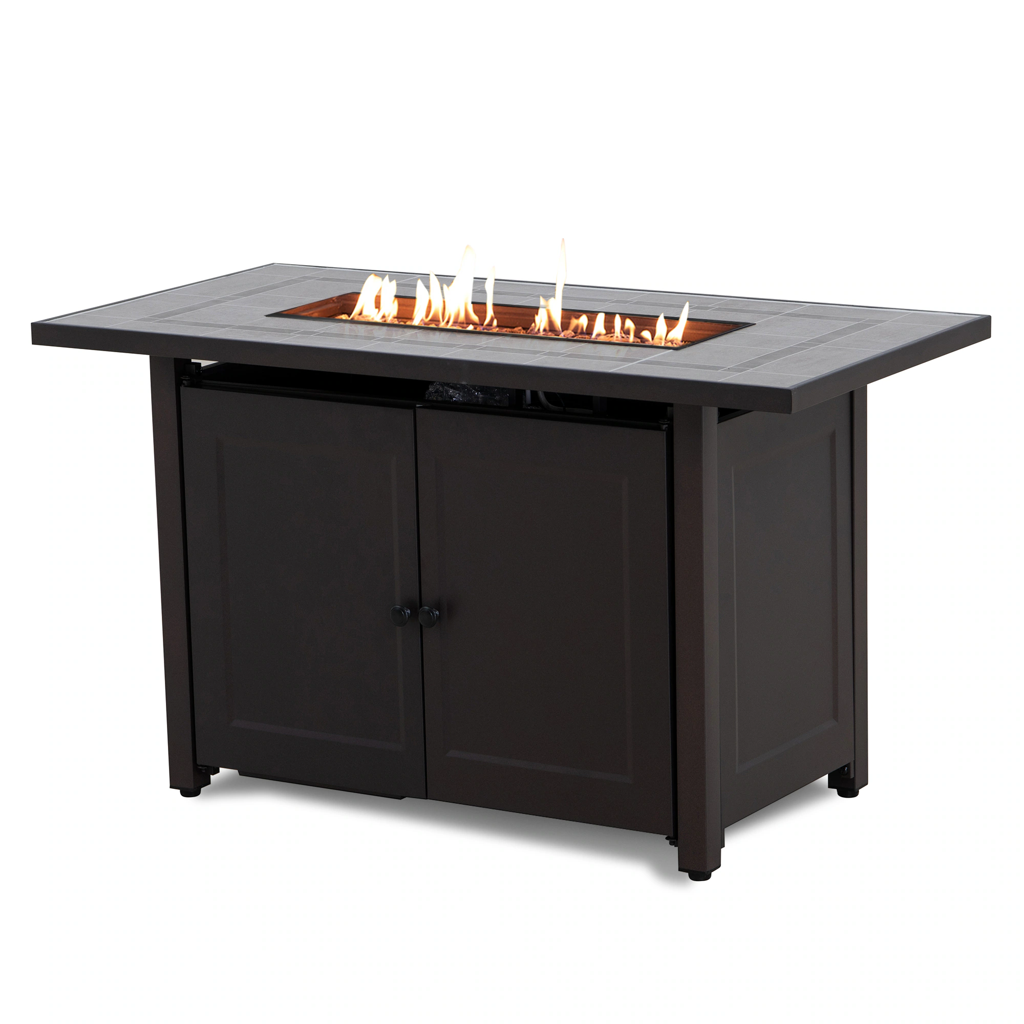 Sunjoy 43.7-in W Black and Brown Portable Steel Rectangle Tabletop Propane Gas Fire Pit Table