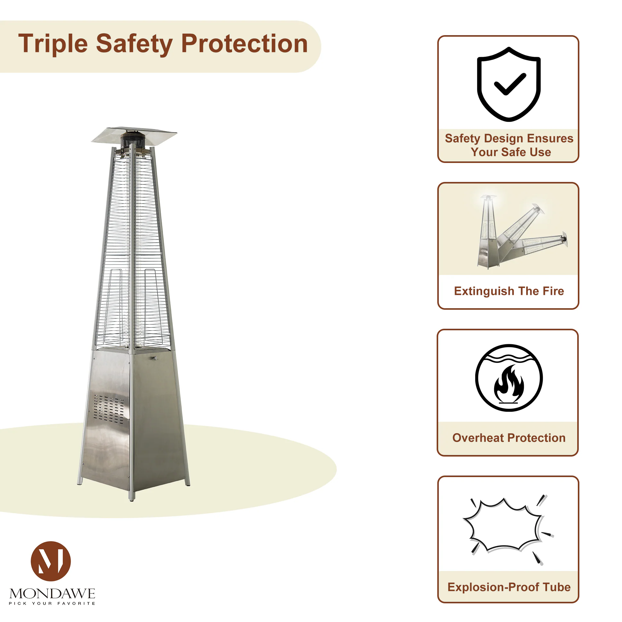 Mondawe 48000-BTU Silver Stainless Steel Floorstanding Liquid Propane Patio Heater