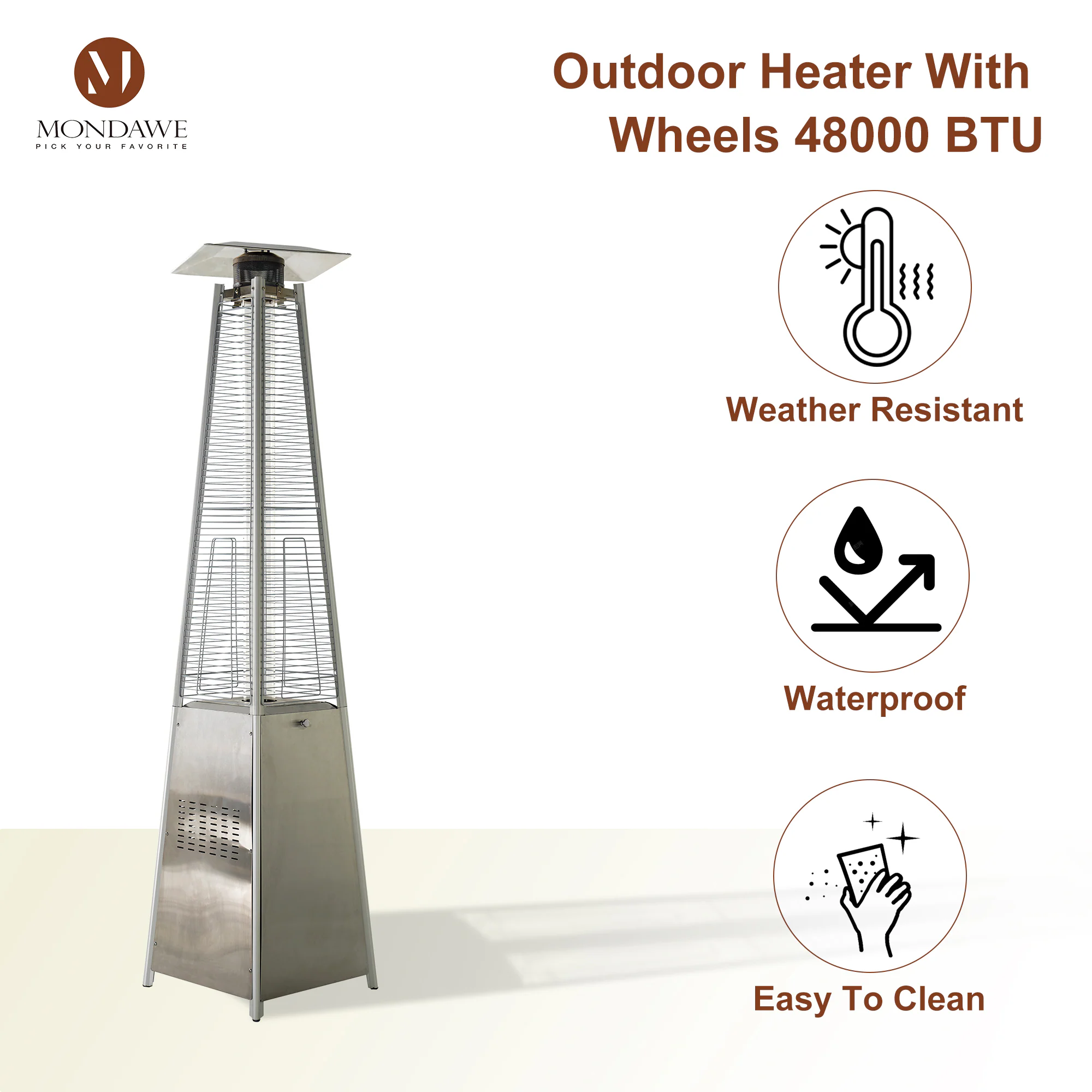 Mondawe 48000-BTU Silver Stainless Steel Floorstanding Liquid Propane Patio Heater