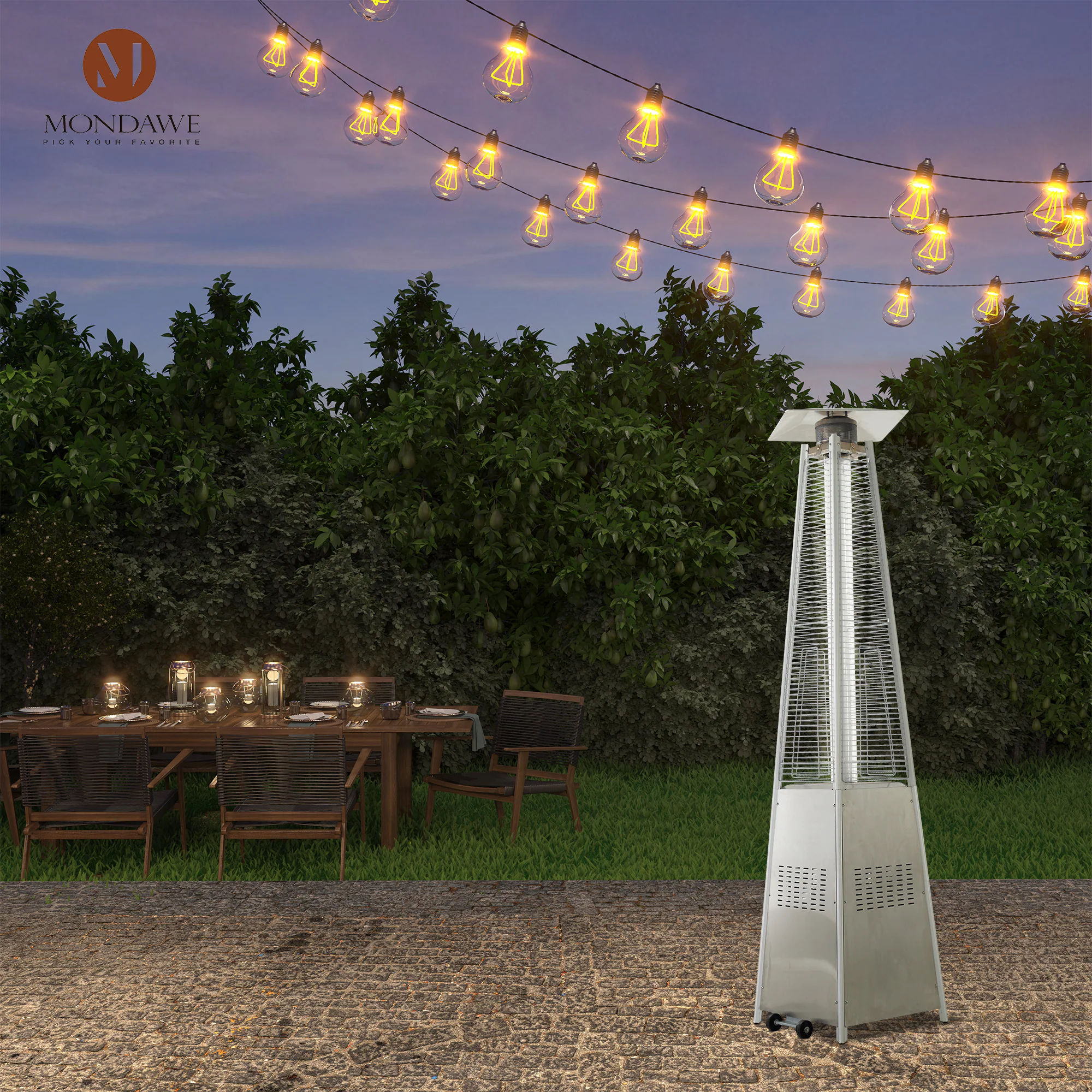Mondawe 48000-BTU Silver Stainless Steel Floorstanding Liquid Propane Patio Heater
