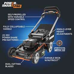WORX Nitro Power Share Dual Blade 40-volt 21-in Cordless Self-propelled Lawn Mower 5 Ah (2-Batteries and Charger Included)