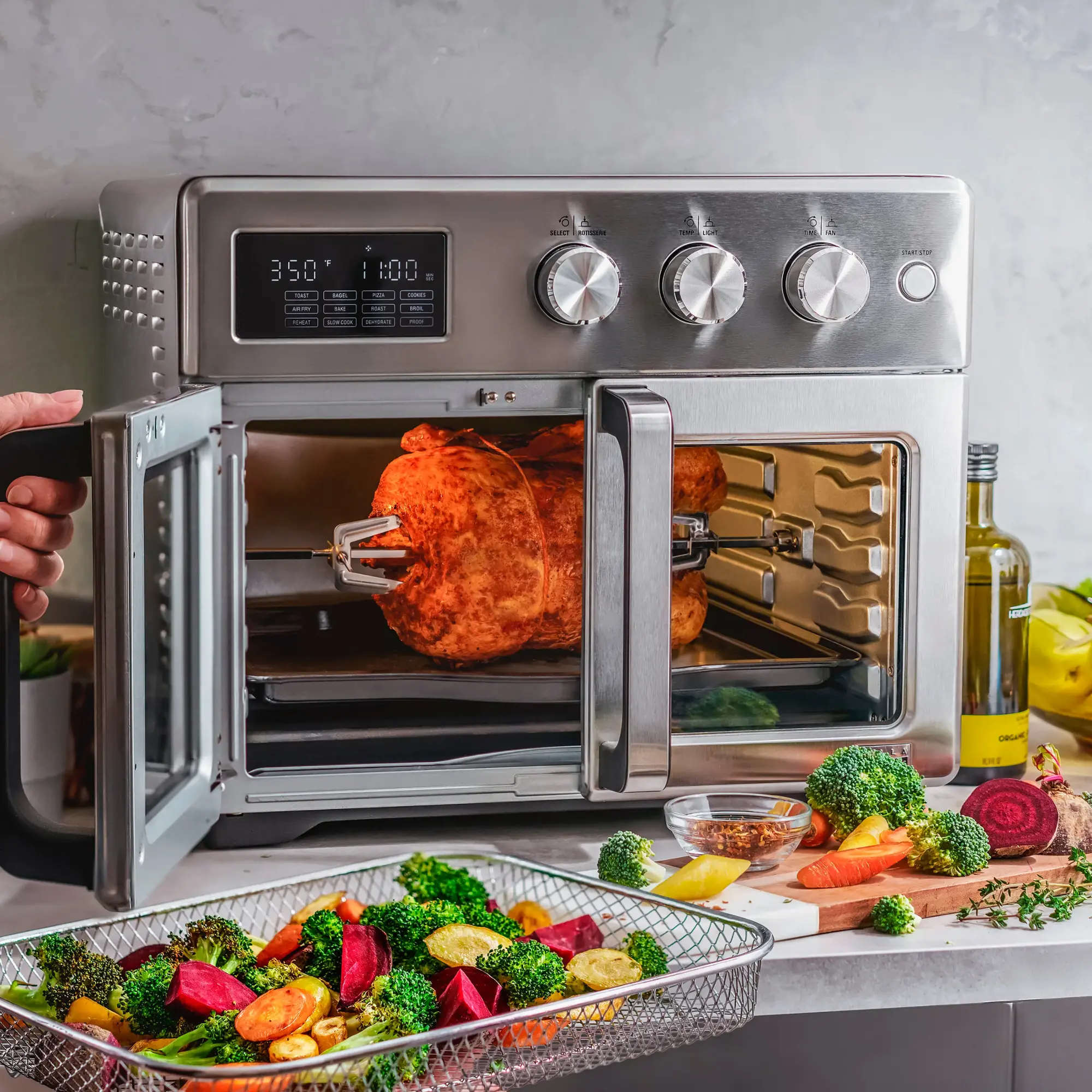 bella PRO - 12-in-1 6-Slice Toaster Oven + 33-qt. Air Fryer with French Doors - Stainless Steel