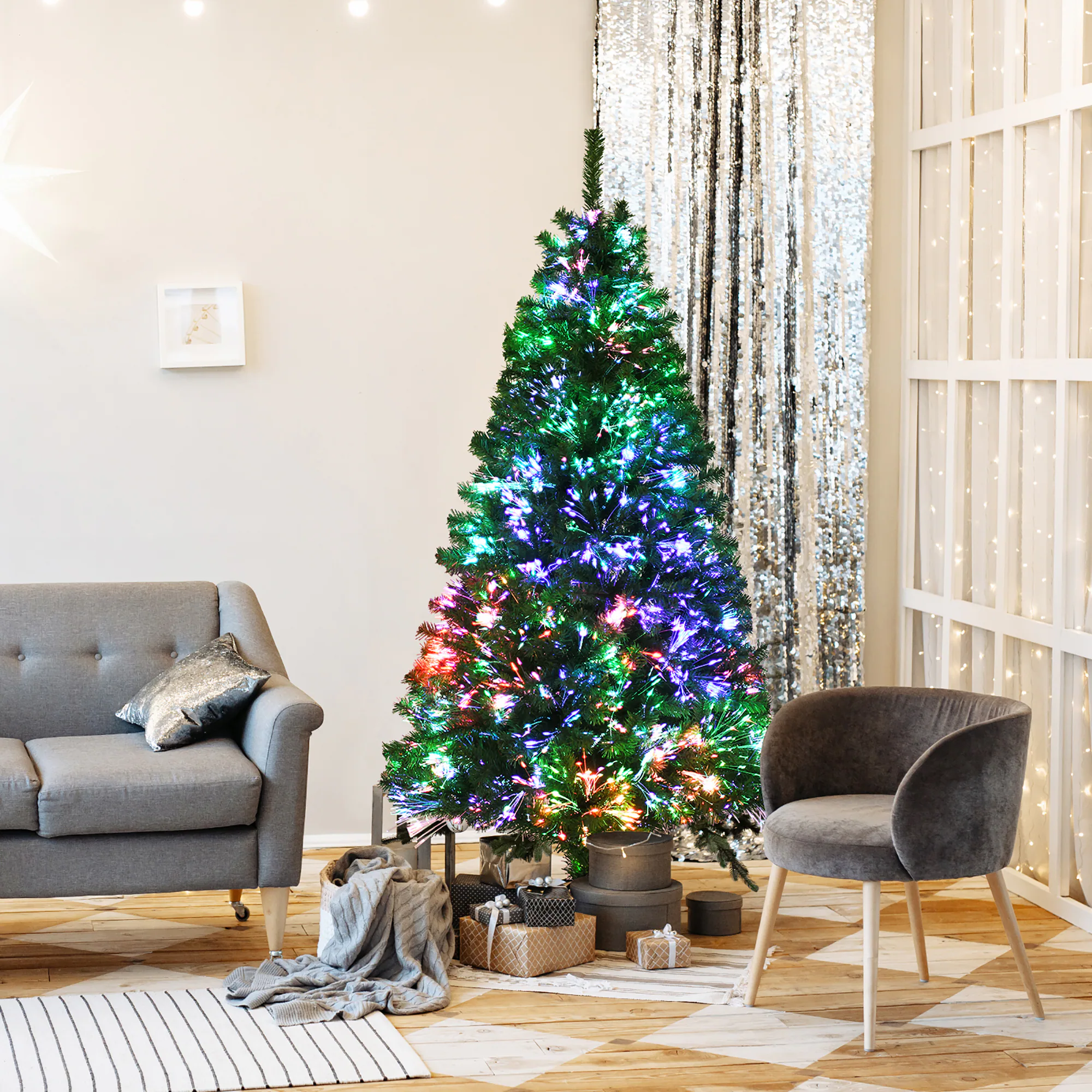 Costway 6-ft Pre-lit Artificial Christmas Tree with Multicolor