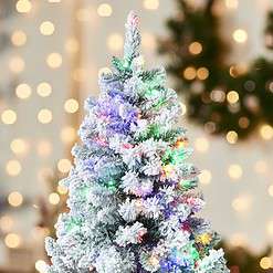 VEIKOUS 6-ft Pine Pre-lit Flocked Assorted Artificial Christmas Tree with Multicolor LED Lights