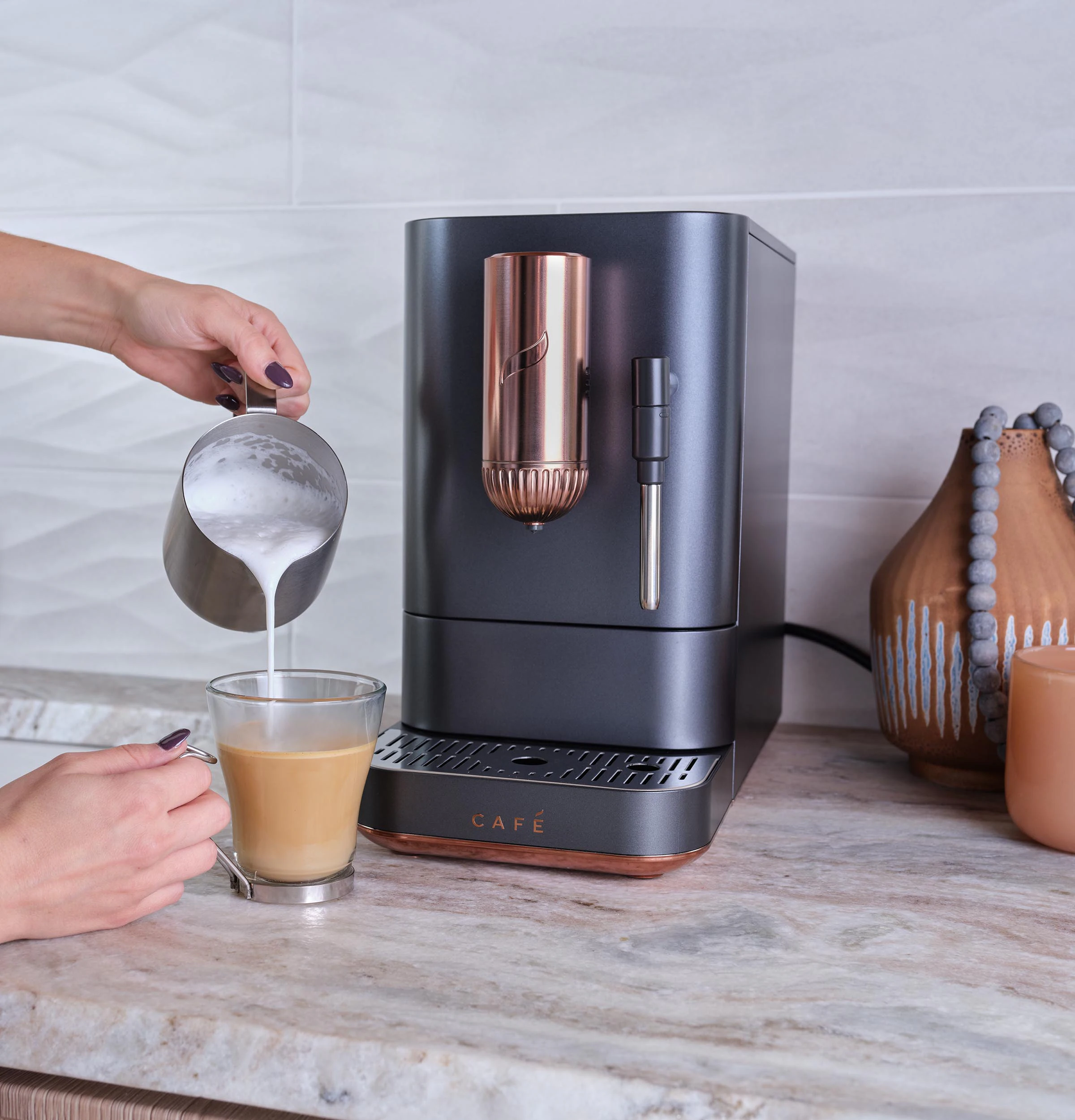Cafe Affetto Stainless Steel Programmable Wi-Fi Espresso Machine with Drip Tray (Matte Black)