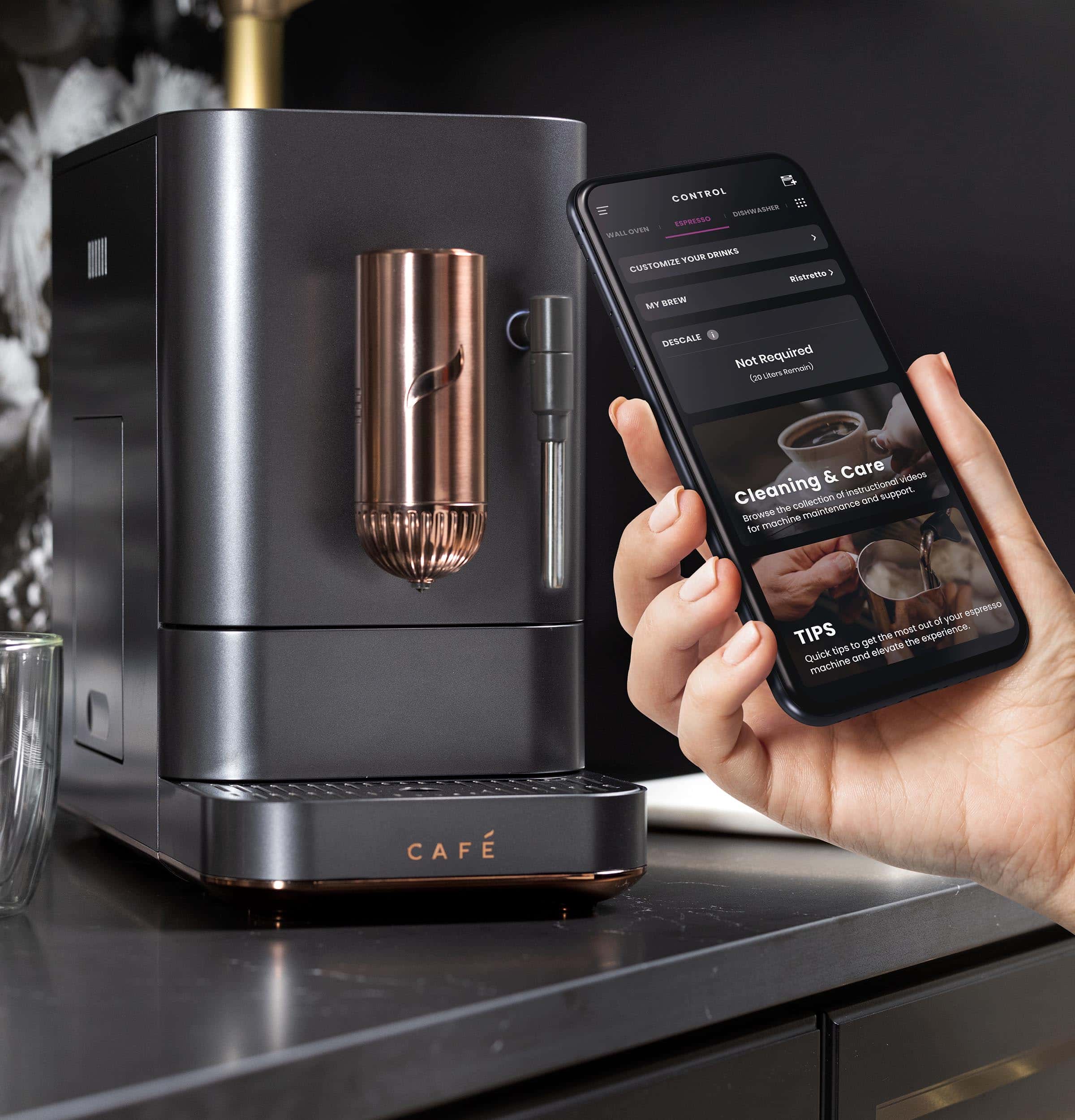 Cafe Affetto Stainless Steel Programmable Wi-Fi Espresso Machine with Drip Tray (Matte Black)