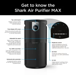 Shark - Air Purifier MAX with True NanoSeal HEPA, Cleansense IQ, Odor Lock, Cleans up to 1200 Sq. Ft - Charcoal Grey