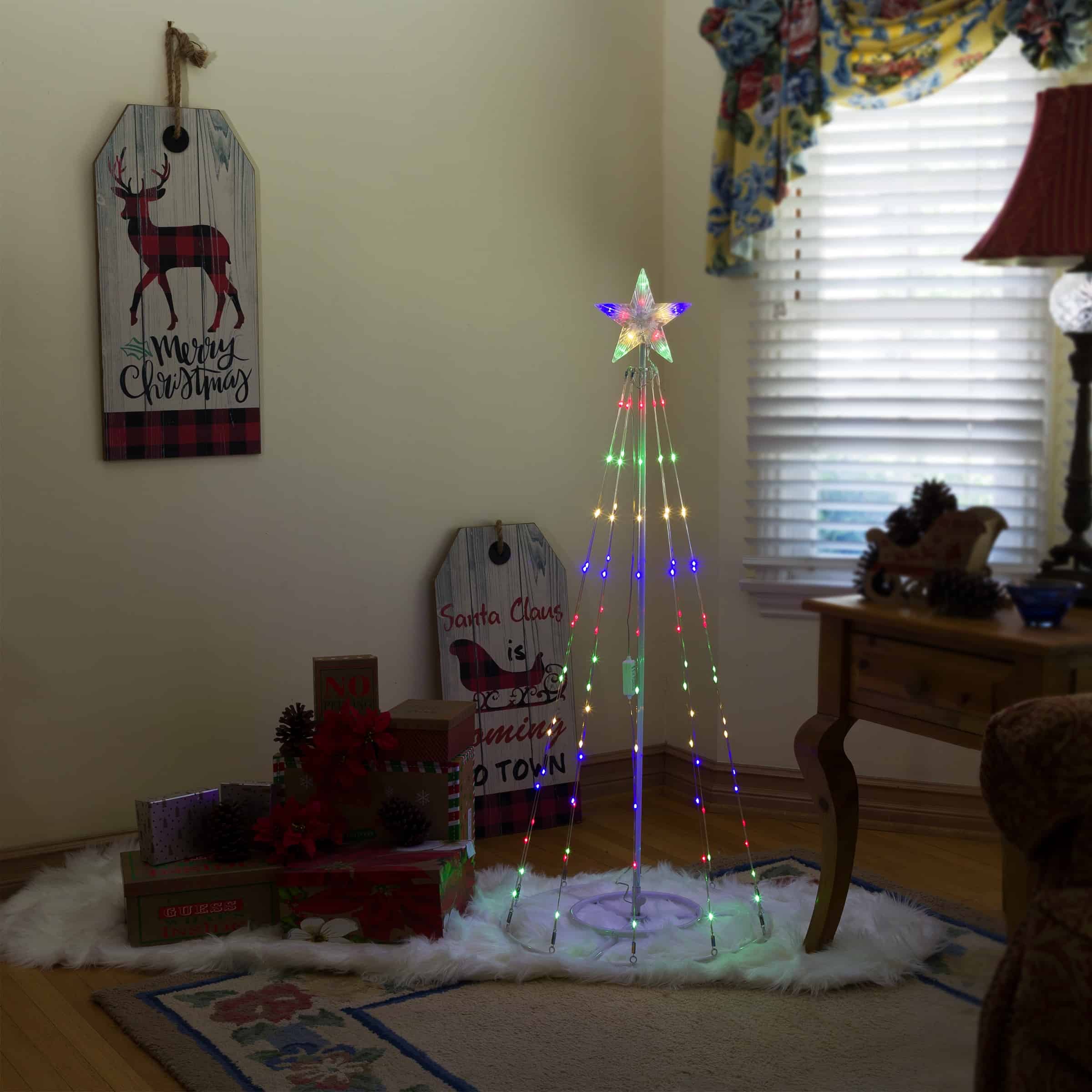 Alpine Corporation 48-in Christmas Tree Free Standing Decoration with Multicolor LED Lights