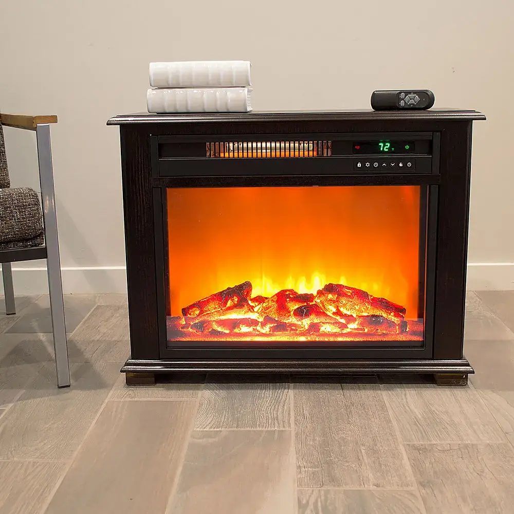 Lifesmart 3-Quartz Infrared Fireplace Heater - Dark Walnut