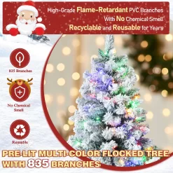 VEIKOUS 6-ft Pine Pre-lit Flocked Assorted Artificial Christmas Tree with Multicolor LED Lights