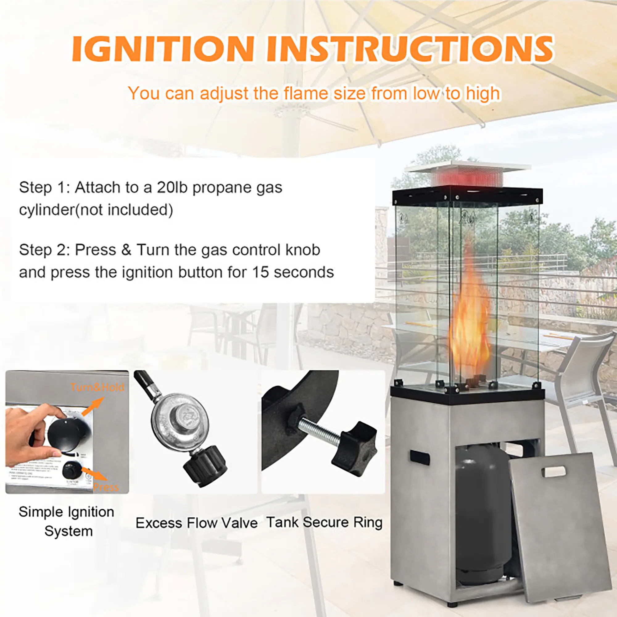 CASAINC 41000-BTU Gray Steel Floorstanding Liquid Propane Patio Heater