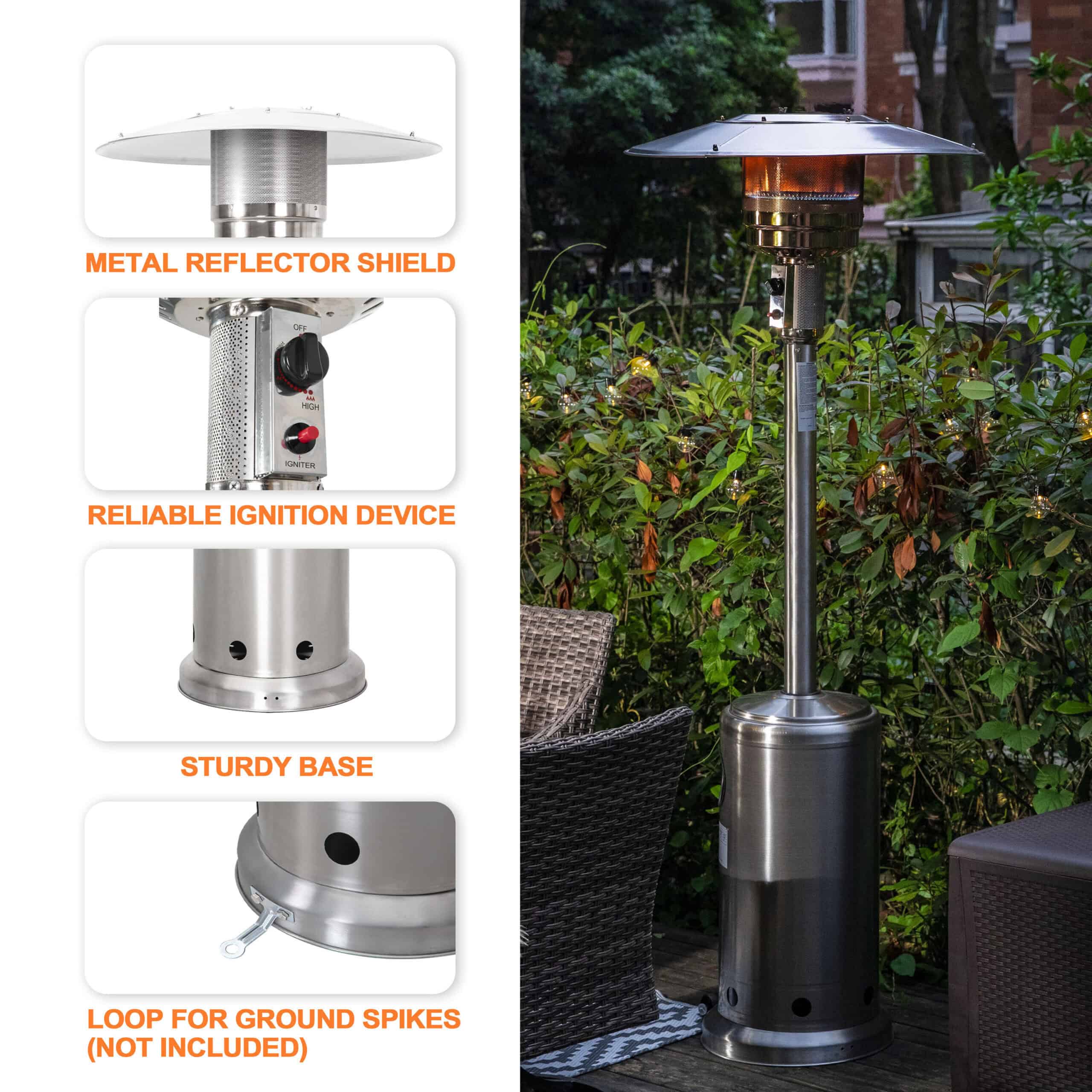 Nuu Garden 46000-BTU Silver Stainless Steel Floorstanding Liquid Propane Patio Heater
