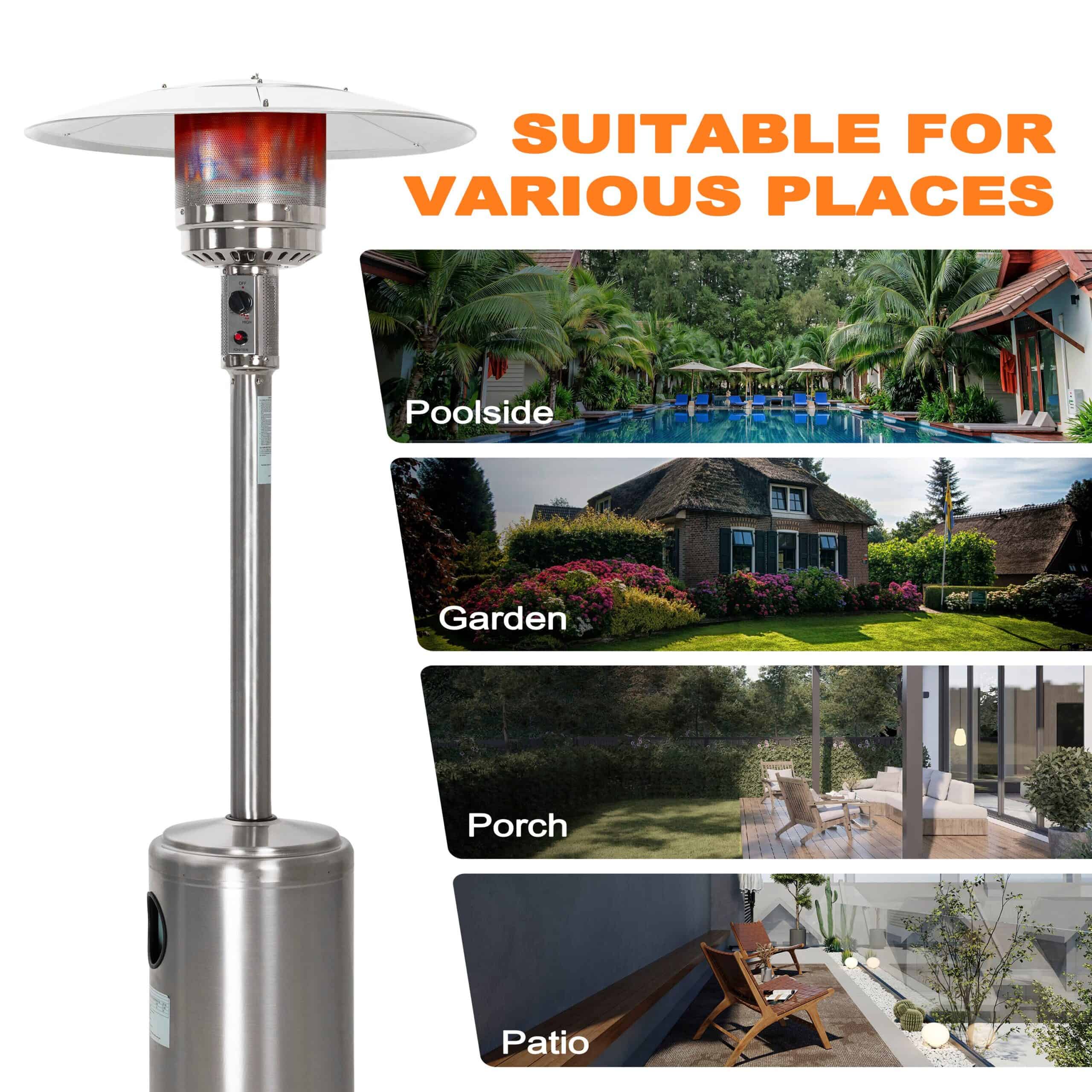 Nuu Garden 46000-BTU Silver Stainless Steel Floorstanding Liquid Propane Patio Heater