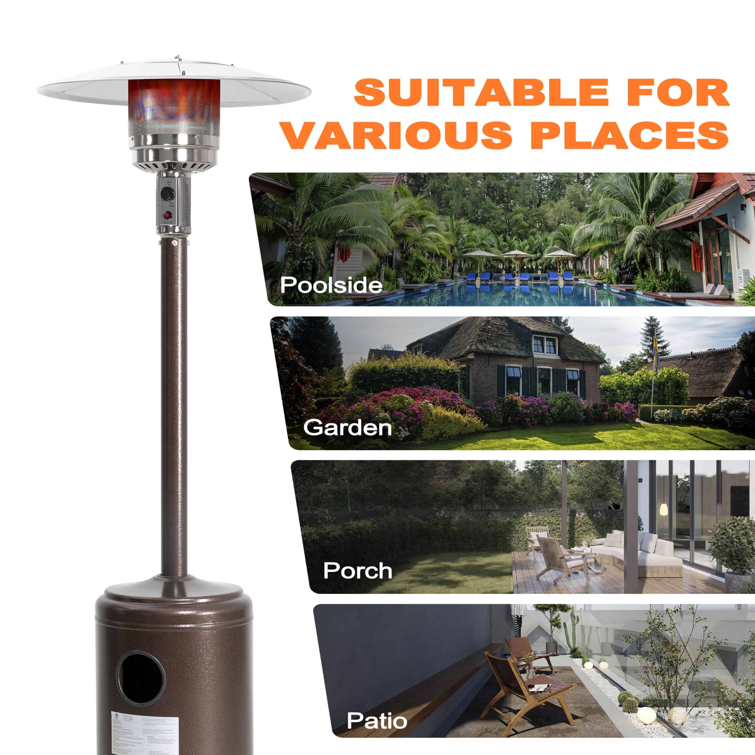 Nuu Garden 46000-BTU Brown Stainless Steel Floorstanding Liquid Propane Patio Heater
