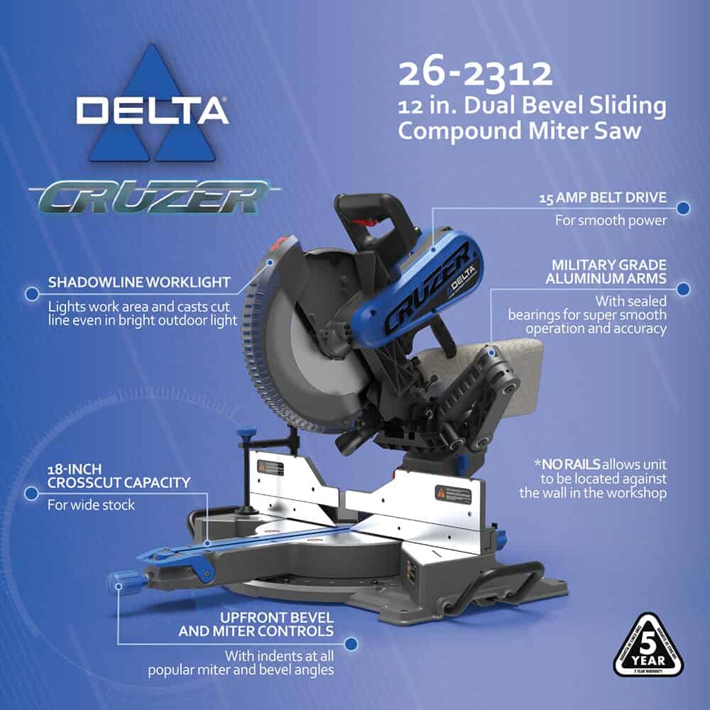 Delta Cruzer 12-in 15-Amp Dual Bevel Sliding Compound Corded Miter Saw