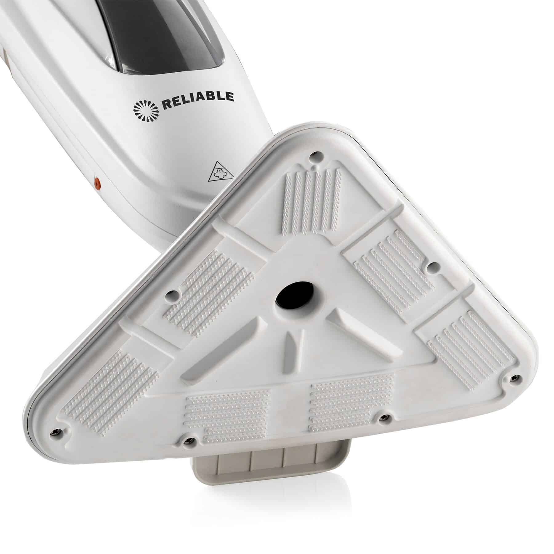 Reliable Steamboy Steam Mop with Scrubber Brush - White, 12-in Cleaning Path, 180 Swivel, Easy Press Foot Release