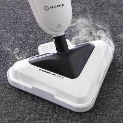 Reliable Steamboy Steam Mop with Scrubber Brush - White, 12-in Cleaning Path, 180 Swivel, Easy Press Foot Release