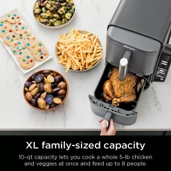 Ninja - Smart DoubleStack XL 2-Basket Air Fryer with Leave-in Thermometer, 10 QT, 6-in-1 Smart Cook System, Space Saving Design - Deep Gray