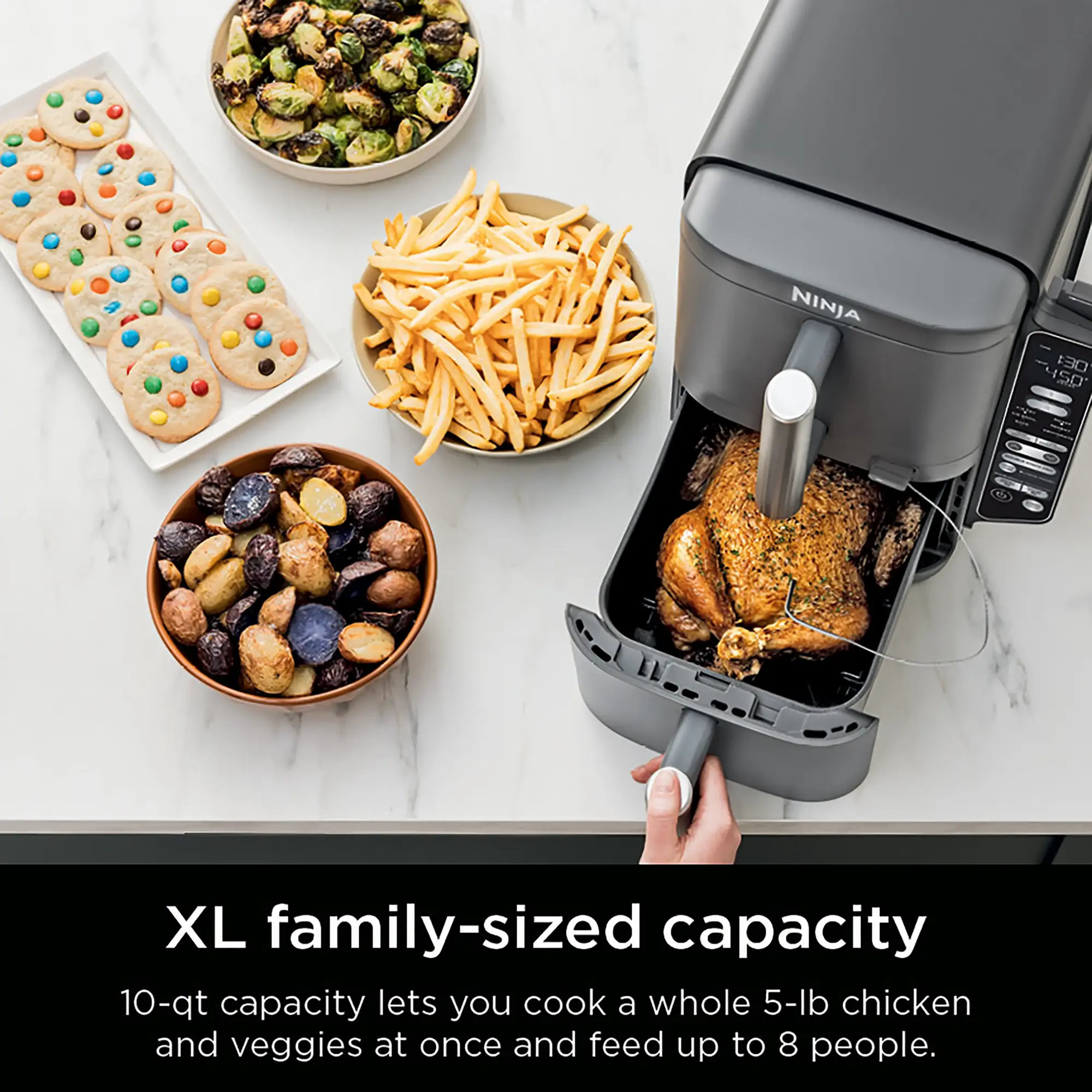 Ninja - Smart DoubleStack XL 2-Basket Air Fryer with Leave-in Thermometer, 10 QT, 6-in-1 Smart Cook System, Space Saving Design - Deep Gray