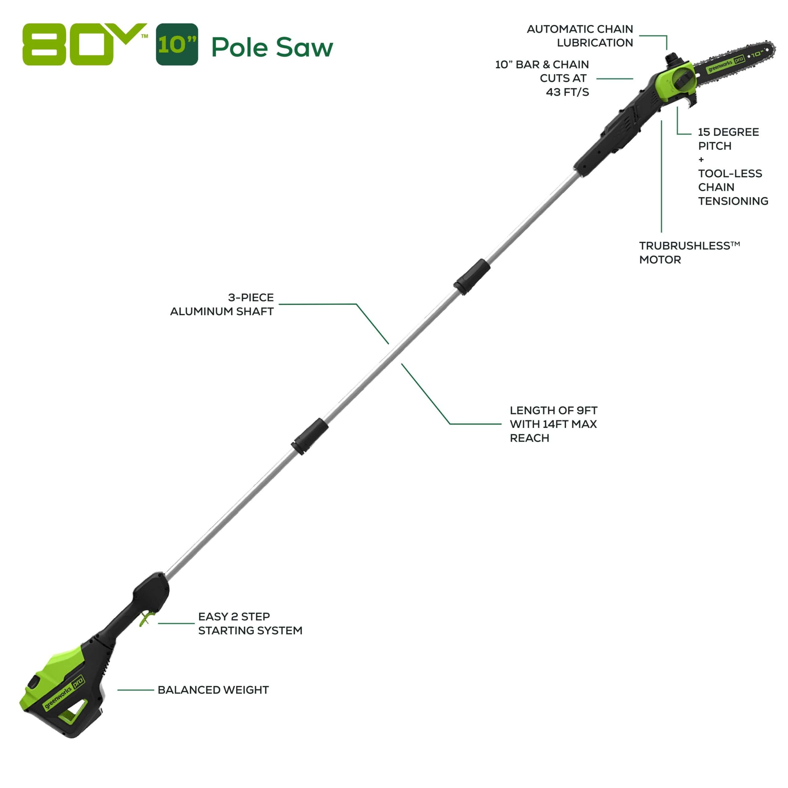 Greenworks 80-volt 10-in 2 Ah Battery Pole Saw (Battery and Charger Included)