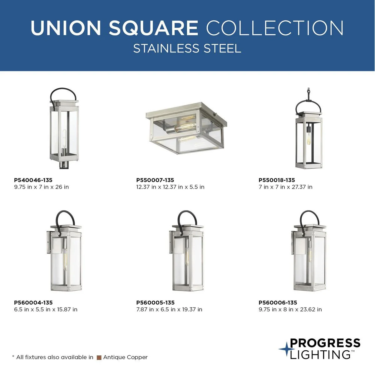Progress Lighting Union Square 1-Light 23.62-in H Antique Copper Outdoor Wall Light