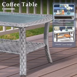 Ovios New Augtus 4-Piece Rattan Patio Conversation Set with Blue Cushions