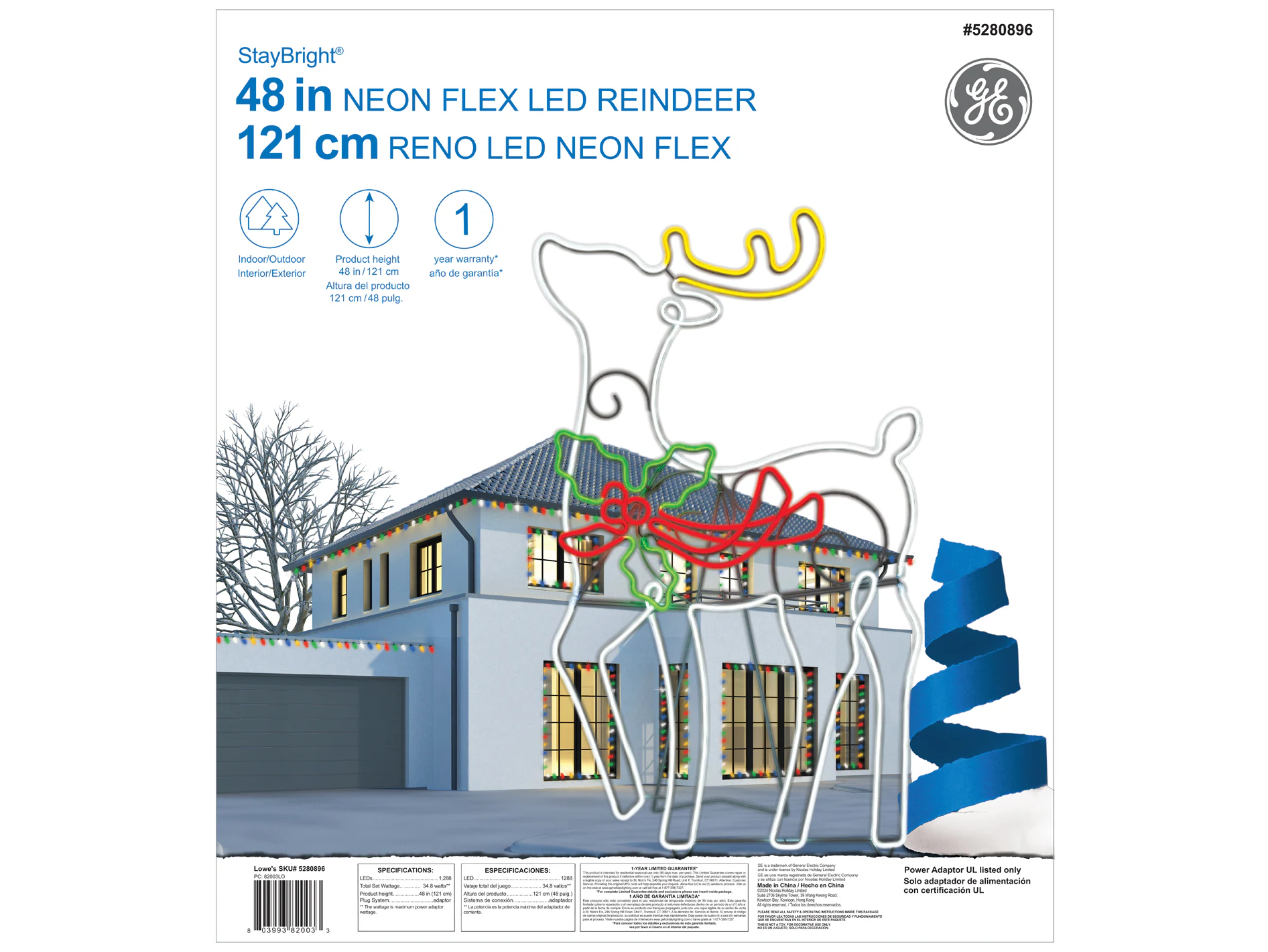 GE 4-ft Staybright LED Neon Flex Reindeer Decoration