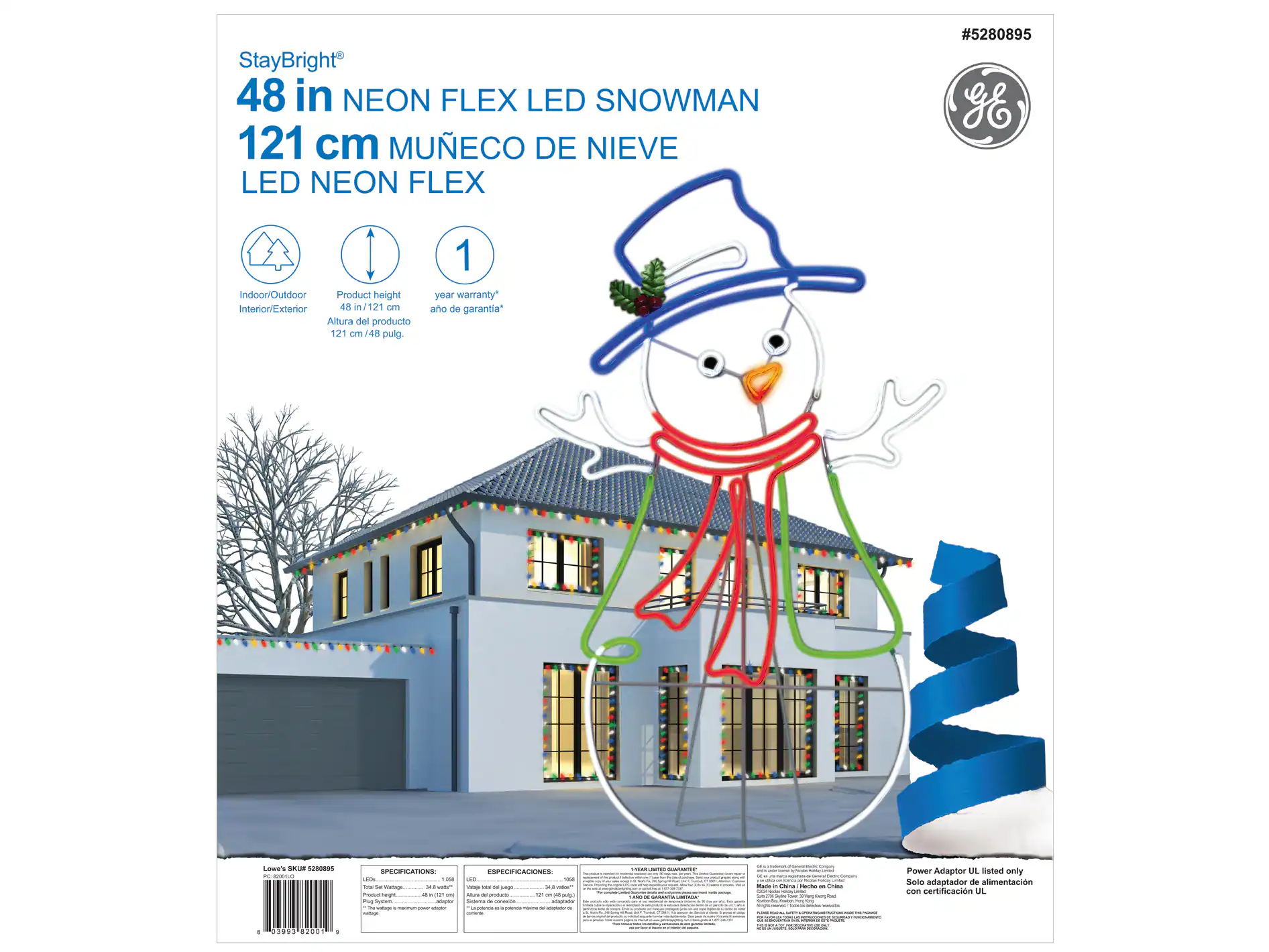 GE 4-ft Staybright LED Neon Flex Snowman Decoration