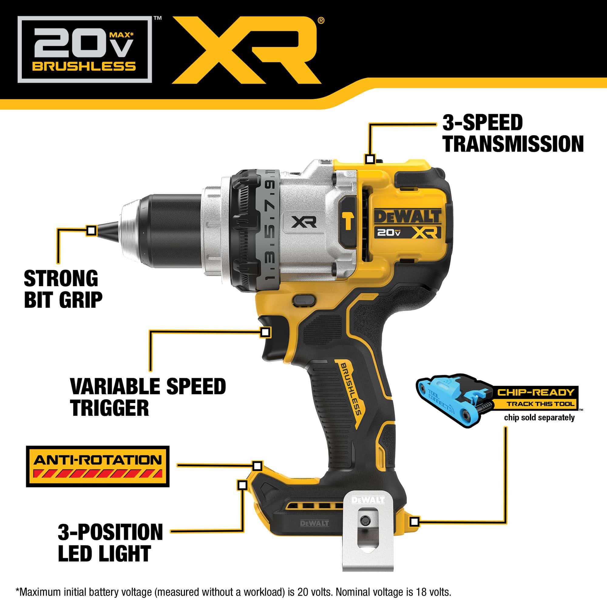DEWALT XR 1/2-in 20-volt Max Variable Brushless Cordless Hammer Drill (1-Battery and Charger Included) - Image 4