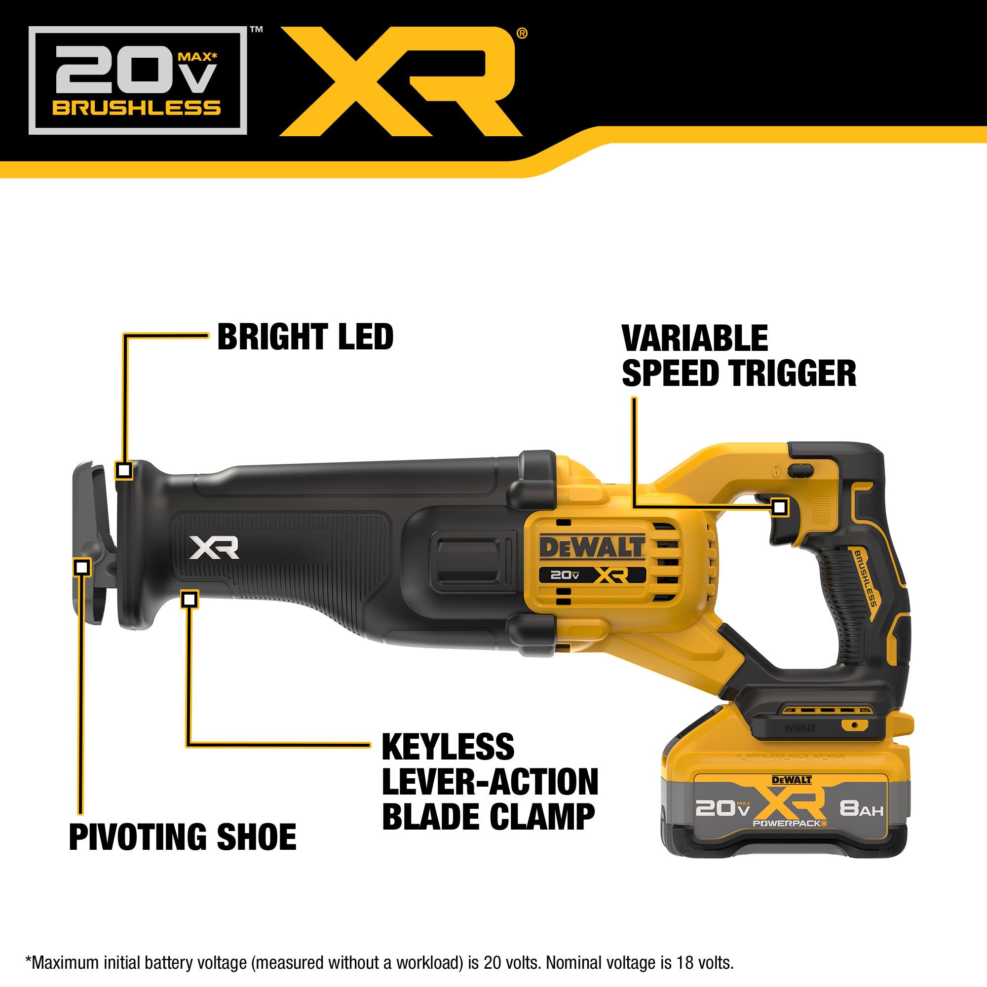 DEWALT XR 20-volt Max Variable Brushless Cordless Reciprocating Saw (Battery & Charger Included) - Image 3