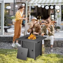 COWSAR 28-in W Black Stainless Steel Square Tabletop Propane Gas Fire Pit Table