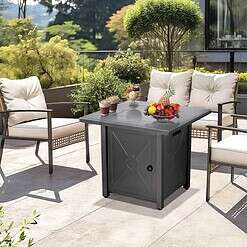 COWSAR 28-in W Black Stainless Steel Square Tabletop Propane Gas Fire Pit Table