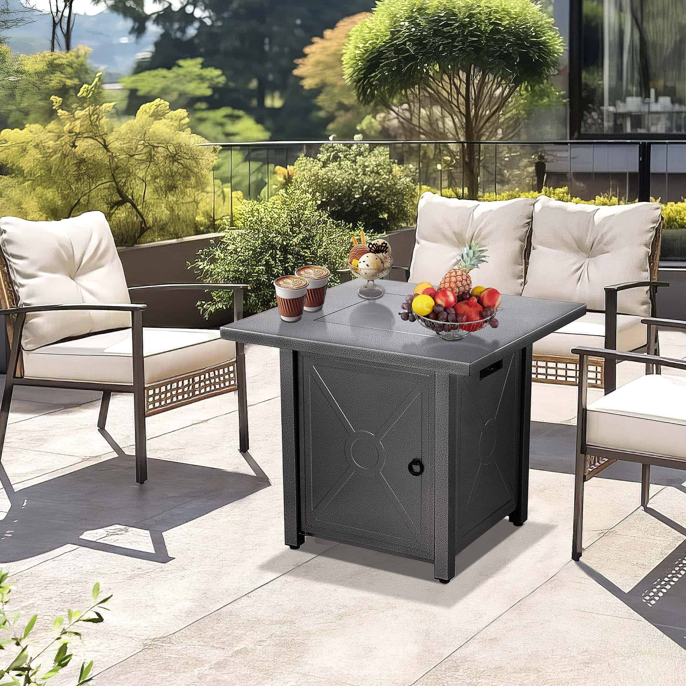 COWSAR 28-in W Black Stainless Steel Square Tabletop Propane Gas Fire Pit Table
