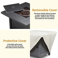 COWSAR 28-in W Black Stainless Steel Square Tabletop Propane Gas Fire Pit Table