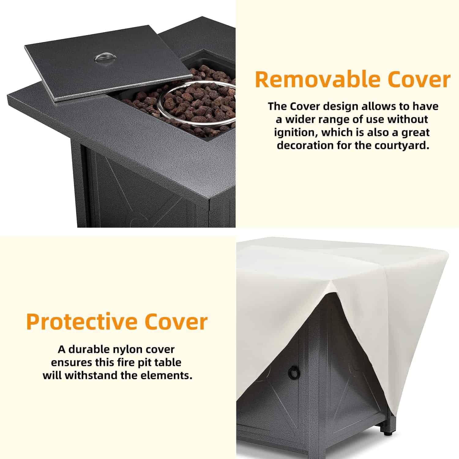 COWSAR 28-in W Black Stainless Steel Square Tabletop Propane Gas Fire Pit Table