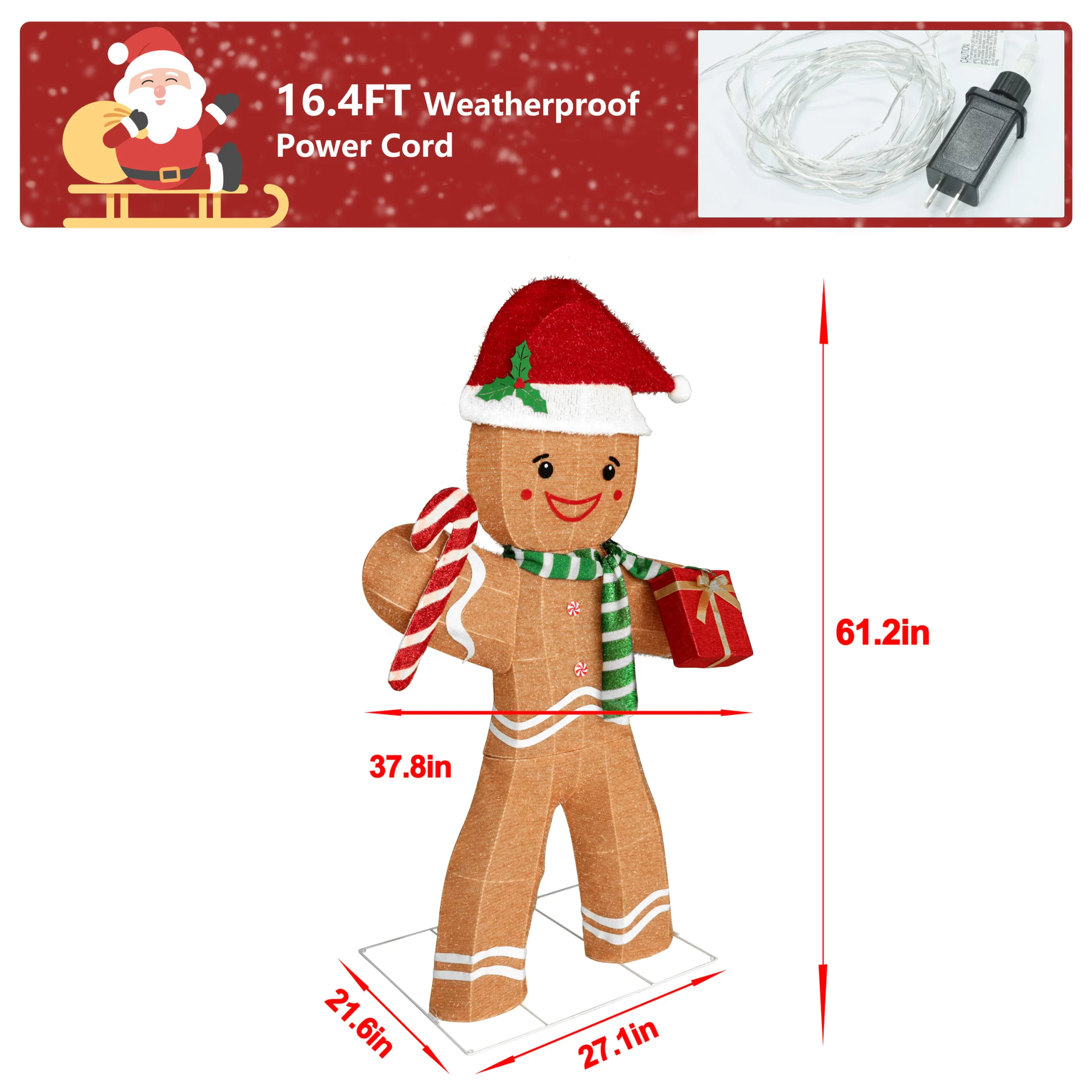 VEIKOUS 61.2-in Gingerbread Man Free Standing Decoration with White LED Lights