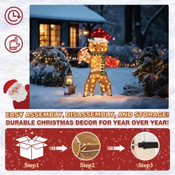 VEIKOUS 61.2-in Gingerbread Man Free Standing Decoration with White LED Lights
