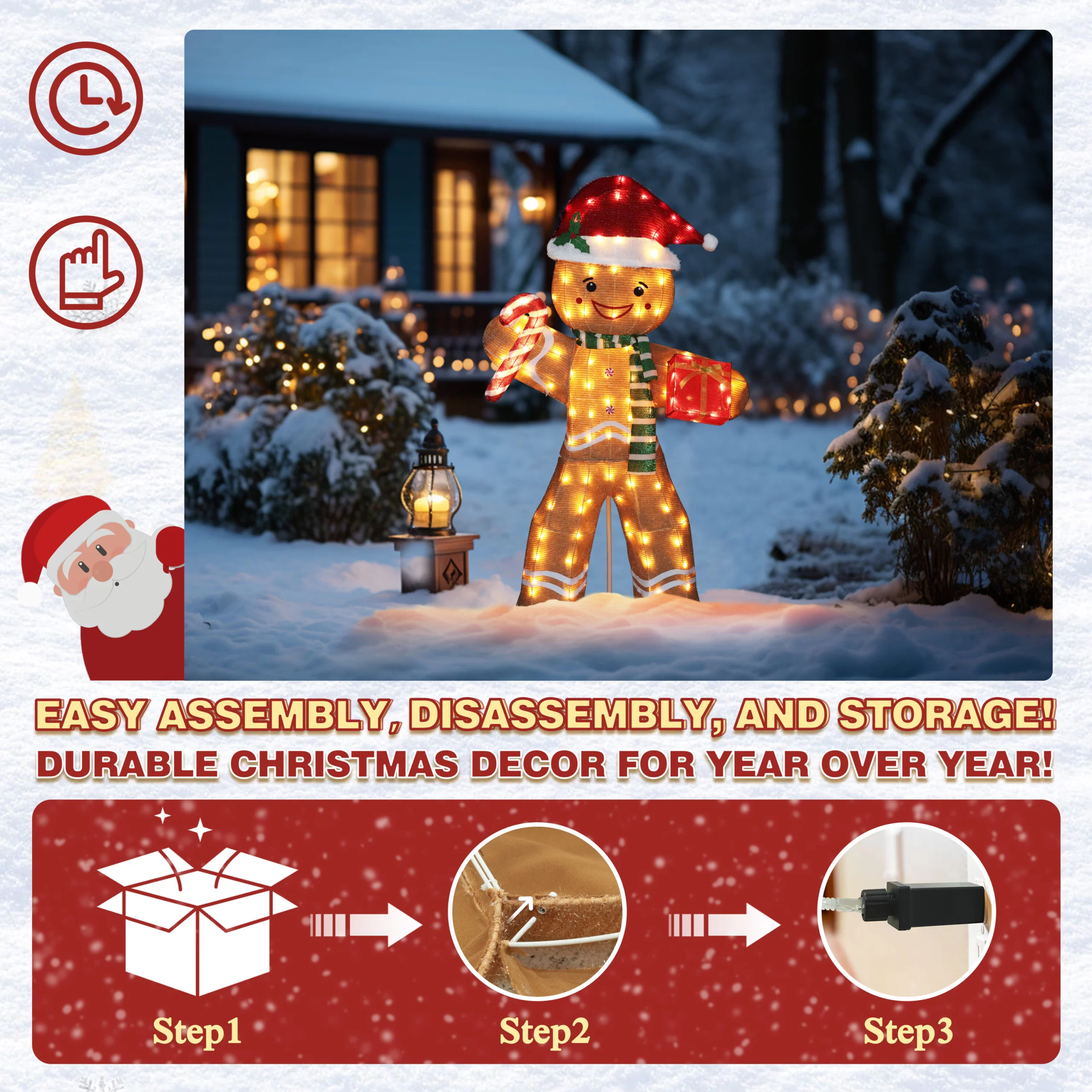 VEIKOUS 61.2-in Gingerbread Man Free Standing Decoration with White LED Lights