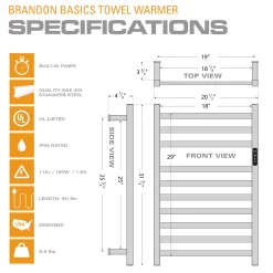 Brandon Basics Brushed Stainless Steel Hardwired/plug-in Wall Mount Towel Warmer 20.5-in x 4.875-in x 31.75-in