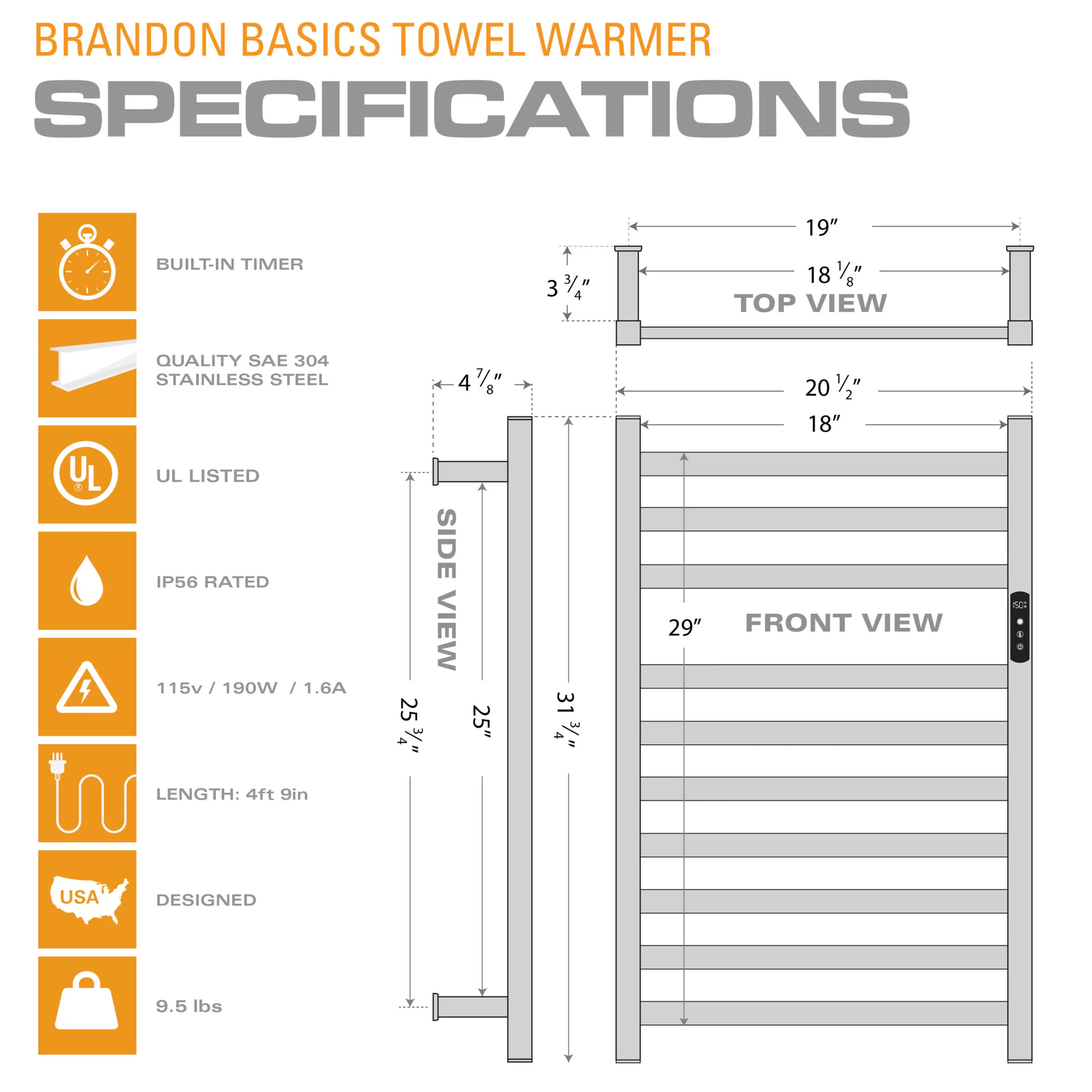 Brandon Basics Brushed Stainless Steel Hardwired/plug-in Wall Mount Towel Warmer 20.5-in x 4.875-in x 31.75-in