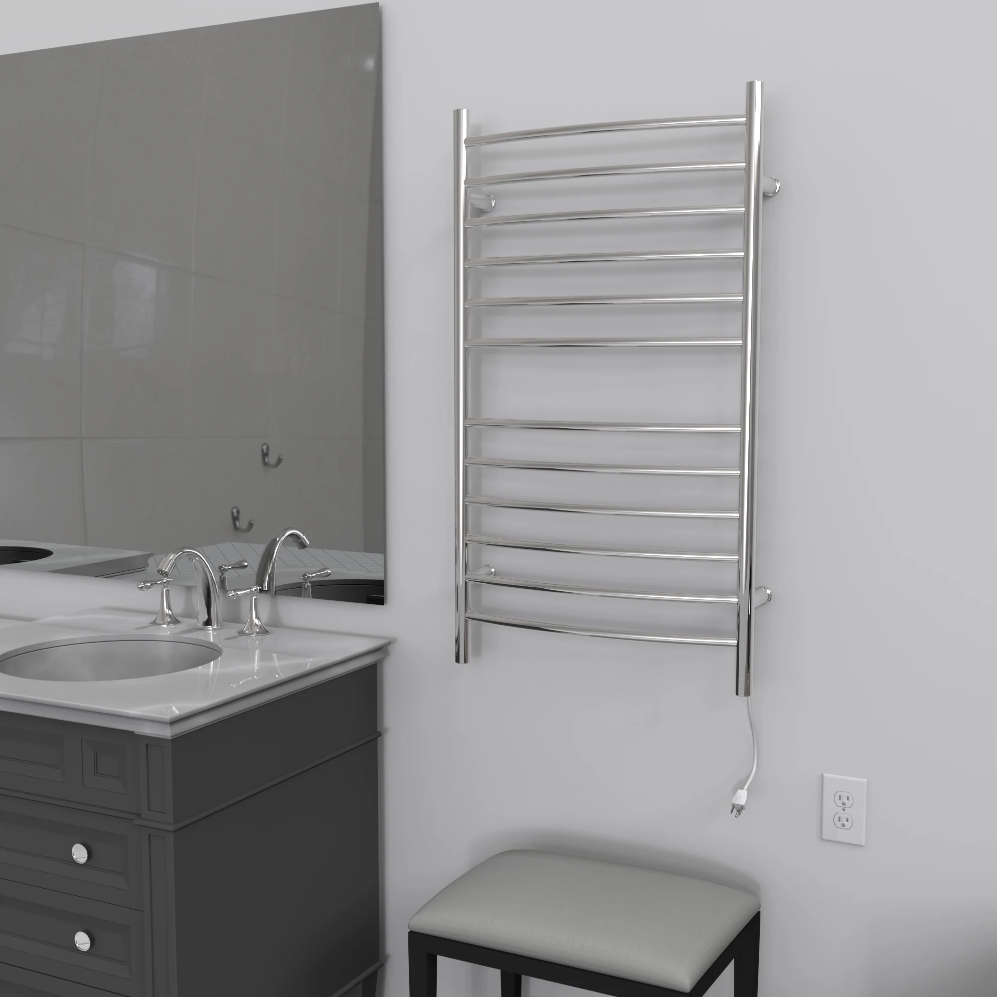 Amba Products Polished Stainless Hardwired Wall Mount Towel Warmer 24.5-in x 5.75-in x 41-in