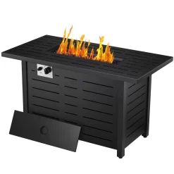 COWSAR 42.9-in W Black Stainless Steel Rectangle Tabletop Propane Gas Fire Pit Table
