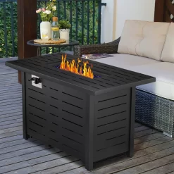COWSAR 42.9-in W Black Stainless Steel Rectangle Tabletop Propane Gas Fire Pit Table