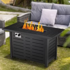 COWSAR 42.9-in W Black Stainless Steel Rectangle Tabletop Propane Gas Fire Pit Table