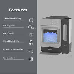 Orgo Products The Sonic Countertop Ice Maker, Nugget Ice Types, 33 lbs of Ice, Charcoal