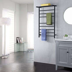 ANZZI Matte Black Plug-in Wall Mount Towel Warmer 23.75-in x 9.5-in x 39-in