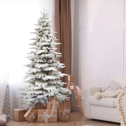 Fraser Hill Farm Unlit 6.5-ft Pine Flocked White Artificial Christmas Tree