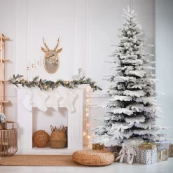 Fraser Hill Farm Unlit 12-ft Valley Pine Flocked White Artificial Christmas Tree